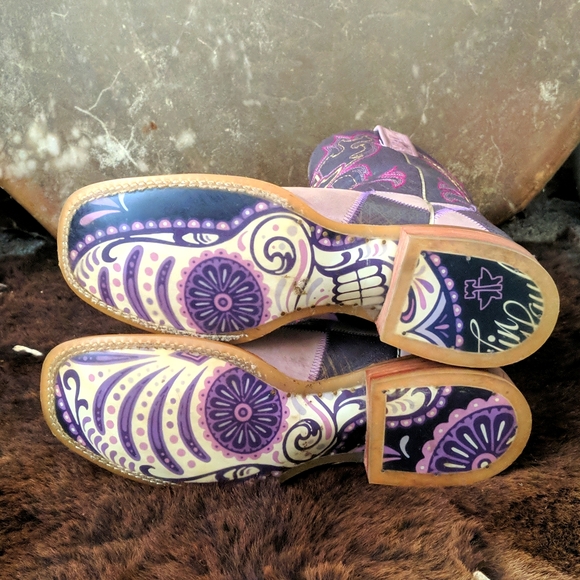 TIN HAUL "Sugar Cube" light & dark purple argyle cowgirl boots square toe sz 8.5 - Picture 5 of 16